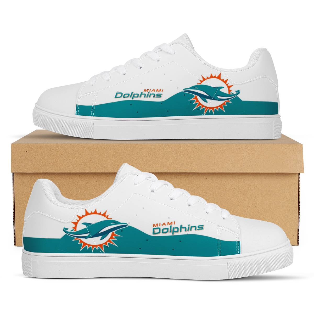 Men's Miami Dolphins Low Top Leather Sneakers 003
